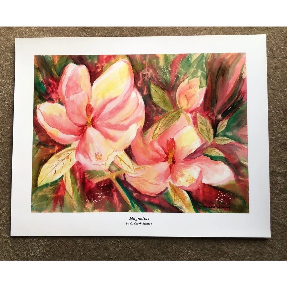 C. Clark Minton”Magnolias” Signed Art Print Floral Painting Pink Flower Wall Art